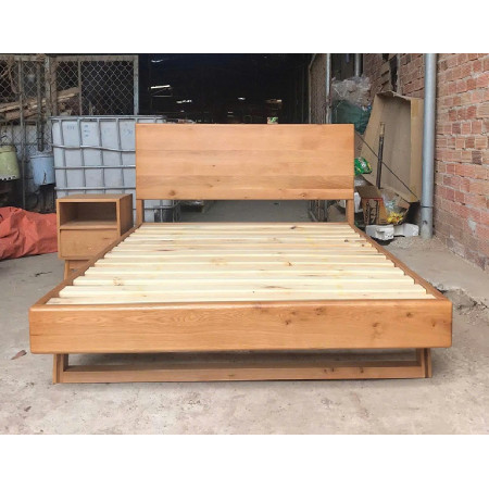 Solid Oak - Nệm 1m8 x 2m : Giường Ngủ Gỗ Sồi Chân Quỳ